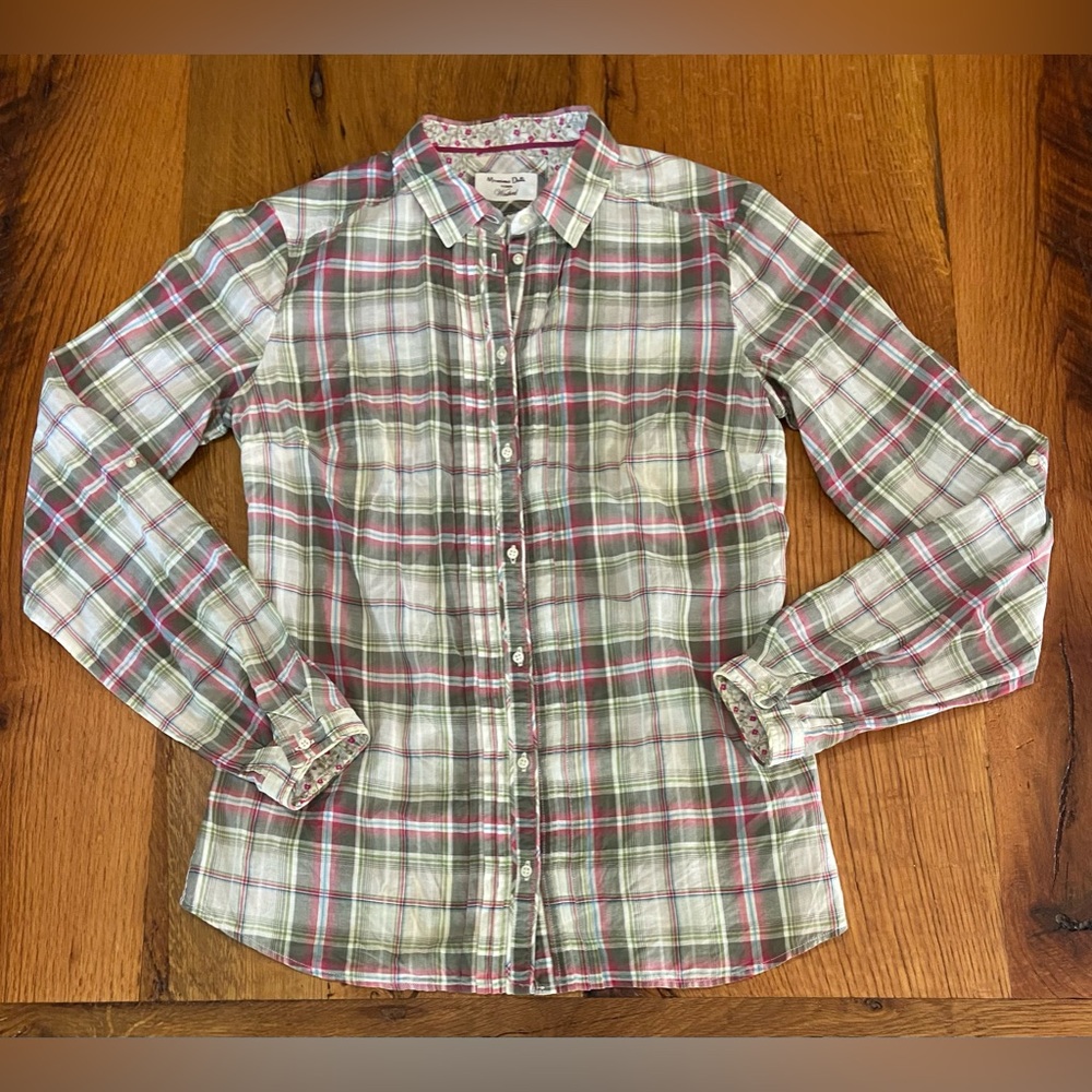 Massimo Dutti Italian Made 100% Cotton Plaid Shirt with Impeccable Details